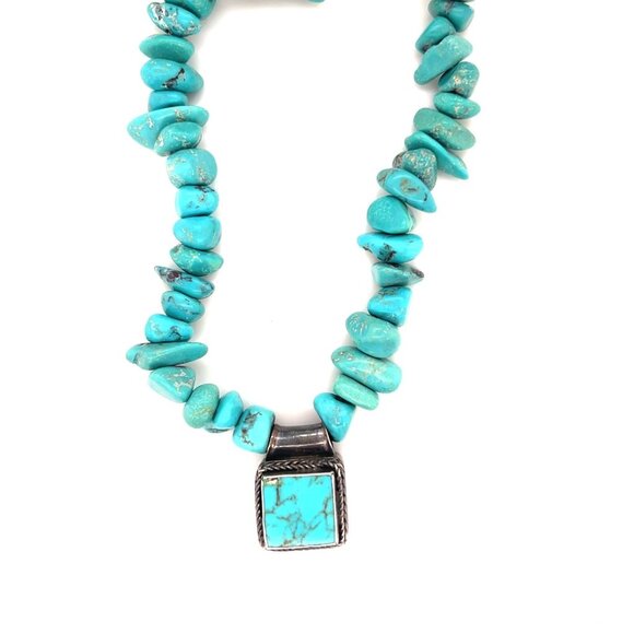 Jewelry - 925 Silver Square Turquoise Beaded Necklace